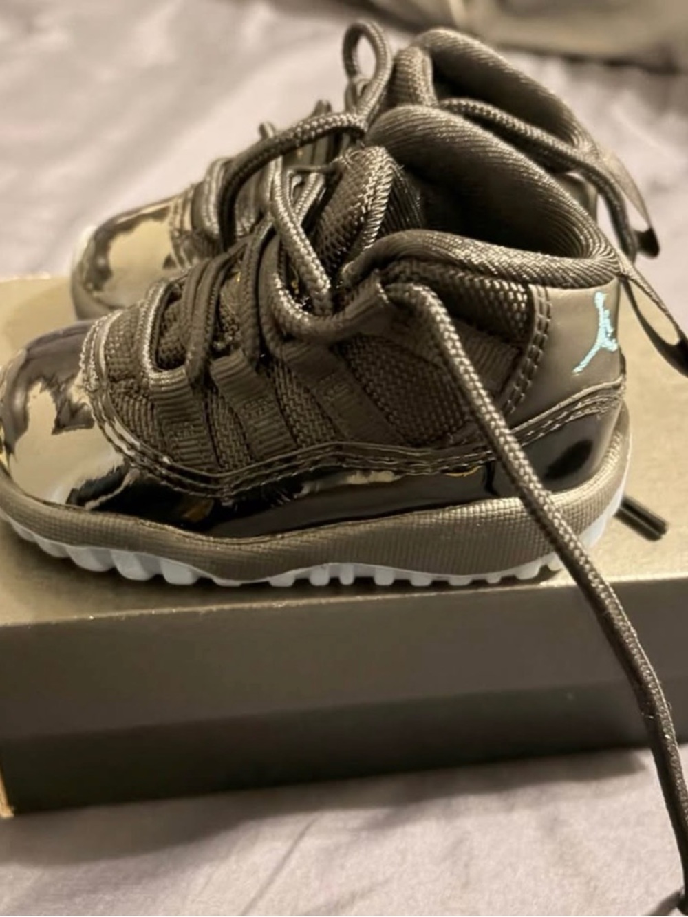 Jordan Kids' Black Patent Leather and Grey Sneakers